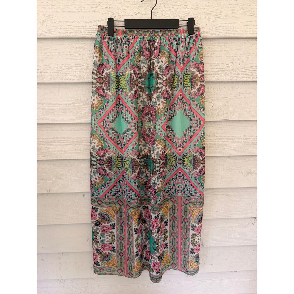 Blue Rain Boho Maxi Skirt Medium Aqua Pink Paisley Festival - Picture 2 of 7